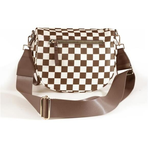 Checkered Crossbody Bag Nylon Bum Bag Plus Size Adjustable Strap Handbag - Picture 2 of 7